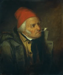 Uomo con cappello rosso e pipa