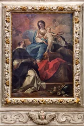 Chiesa del SS Salvatore, interno, Altare del Rosario, Madonna del Rosario, Tela di Corrado Giaquinto (1703-1766), Poggiardo, Lecce, Puglia (foto)