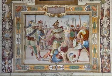 Scena di battaglia, dagli Atti di Goffredo di Buglione alla presa di Gerusalemme, 1589-94 circa (affresco)