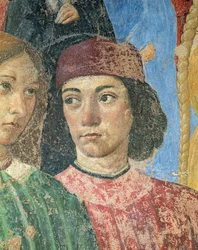 Processione del Vescovo davanti alla Chiesa di S. Ambrogio, dettaglio di Marsilio Ficino