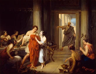 Il filosofo greco Socrate (470-399 a.C.) scopre il giovane Alcibiade (450-404 a.C.) con una etera (prostituta greca)