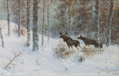 Paesaggio invernale con alci