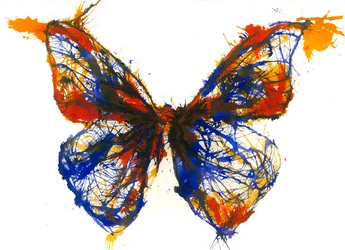 Farfalla blu e arancione, 2021 (inchiostro acrilico su carta di cotone)