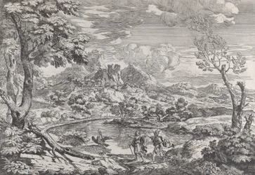 Paesaggio con un uomo che mostra a Mercurio l