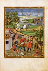 Influenza della Luna: scena di pesca, caccia e agricoltura (miniatura, c.1470)