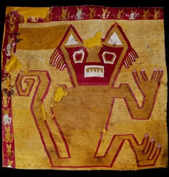 Arte precolombiana, civiltà Nazca: frammento di tessuto con rappresentazione zoomorfa