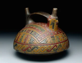 Vaso a doppio becco con manico a cinghia raffigurante un falco, Orizzonte Antico, Epoca 8, c.500-400 a.C.