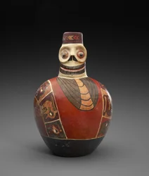Bottiglia figurativa con maschera mortuaria, 600-1000 d.C.