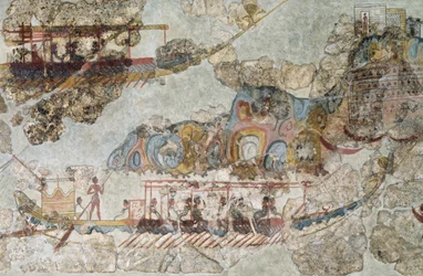 Flotta di navi, affresco da Thera, Isole Cicladi Meridionali, Grecia, civiltà cicladica, III-II millennio a.C.