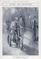 Il politico conservatore inglese e Primo Ministro Lord Salisbury in bicicletta