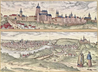 Veduta di Praga con il Palazzo Imperiale e il fiume Vltava che separa le sezioni vecchia e moderna della città
