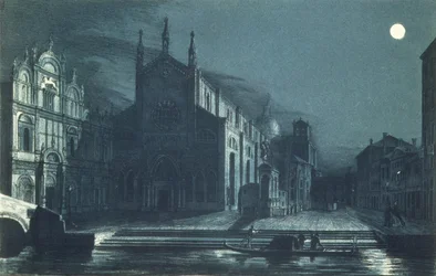 Scena notturna della chiesa dei SS. Giovanni e Paolo, Venezia, inciso da Brizeghel