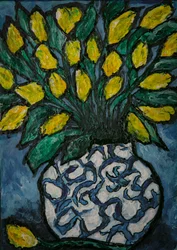 Vaso blu con limoni