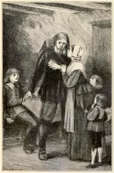 Christian confida nella moglie da Il pellegrinaggio del cristiano da questo mondo a quello che verrà di John Bunyan (1628-1688) illustrazione di Thomas Dalziel (1823-1906)