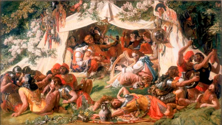 Alfredo il Re Sassone, travestito da menestrello, nella tenda di Guthrum il Danese, c.1852