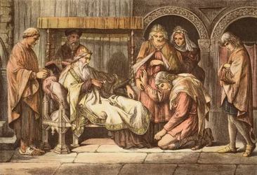 Harold, di ritorno dalla Normandia, si presenta a Edoardo il Confessore, inciso da JD Cooper