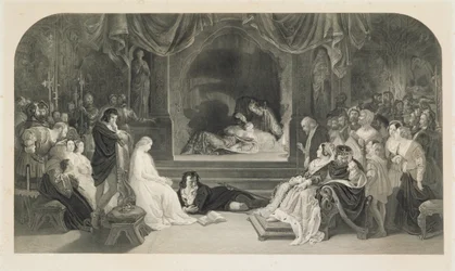 La scena del gioco, Atto III, Scena II di Amleto di William Shakespeare, inciso da Charles W. Sharpe