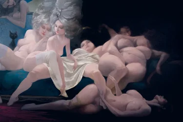 La giovane sposa e le sue amiche, dettaglio, da Barbablù di Charles Perrault (1628-1703)