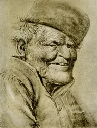 Studio della testa di un contadino sorridente