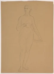 Disegno, nudo femminile in piedi, 1850-60