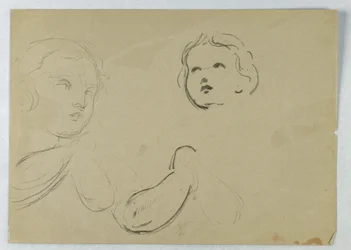 Disegno, studio della testa e delle braccia di un bambino, 1840-45