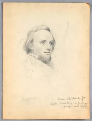 Disegno, schizzo della testa di Peter Richards per il suo ritratto, 1849