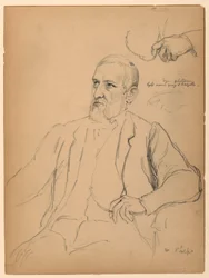 John Jay Phelps seduto, studio separato di mano e catena