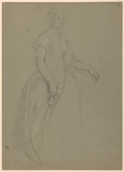 Studio di donna in piedi per "La corte repubblicana" (Giornata di ricevimento di Lady Washington)