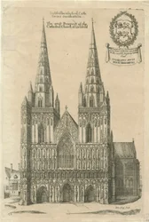 Cattedrale di Lichfield - Facciata Ovest: incisione, nd [?fine 17° secolo]