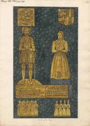 Targa di ottone sulla tomba di Thomas ed Elizabeth Higate dalla Chiesa di Hayes