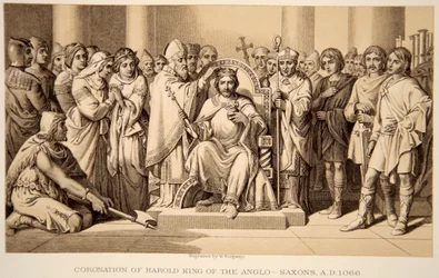 Incoronazione di Aroldo II nel 1066, incisa da W. Ridgeway