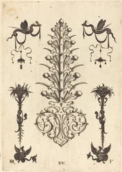 Spilla a forma di giacinto con serpenti alati in alto e animali alati in basso