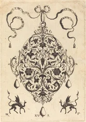 Grande pendente, ovale verticale con ornamento floreale