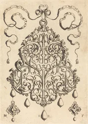 Grande pendente a cinghia con due orecchini a sinistra e a destra