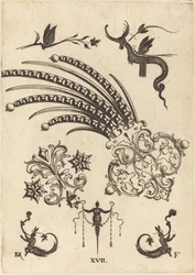Due Spille con Drago e Insetti in Alto e Esseri Umani con Code Simili a Serpenti in Basso