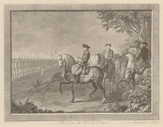 Il re Federico II di Prussia, parata delle guardie a Potsdam