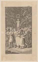 Il rapimento di Miss West durante una pastorale di Molière in un boschetto, tavola 15 da “Vita, osservazioni e opinioni di Johann Bunkel”