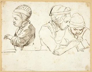 Tre bambini (recto); Schizzi di testa, occhi, labbra e fiori (verso)