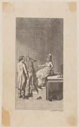 Incisione in rame di copertina per "Giacobbe e il suo padrone" di Diderot, prima parte