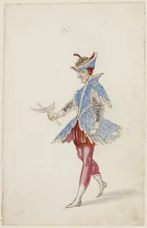 Figura maschile in costume blu e rosso dal Balletto delle Quattro Stagioni dell