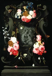 Ghirlanda di fiori con la Sacra Famiglia, 1625-27