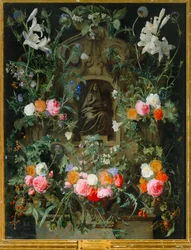 La Vergine con una corona di fiori (olio su tela)