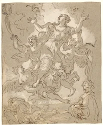 Santa Rosalia in gloria con figure morenti e correnti e un uomo a mezzo busto sotto