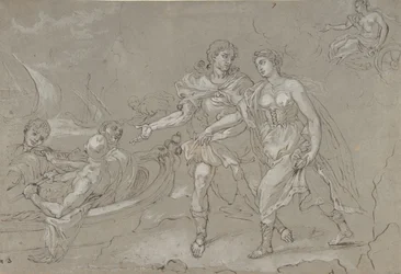 Il Ratto di Elena, verso: Studio di una Figura Maschile Nuda in Ginocchio, fine XVII-XVIII secolo