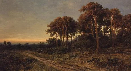 Paesaggio con due figure al tramonto