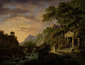 Paesaggio arcadico con tramonto