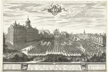 Milizie sulla Piazza Dam durante la fiera di Amsterdam, 1686