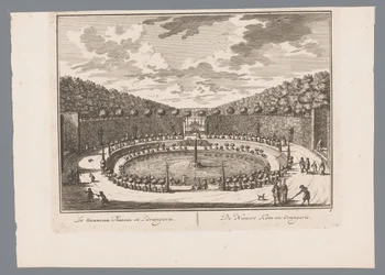 Vista su uno stagno con fontana nel giardino del Castello di Zeist