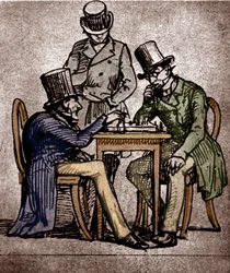 Soren Kierkegaard che gioca a scacchi (penna e inchiostro con lavaggio su carta)