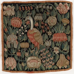 Copricuscino di arazzo raffigurante uccello tra i fiori, realizzato in Schleswig-Holstein, Danimarca